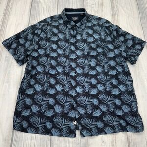 Nat Nast Hawaiian Button Shirt 2XL‎ Blue Silk Cotton Palm Floral Mens